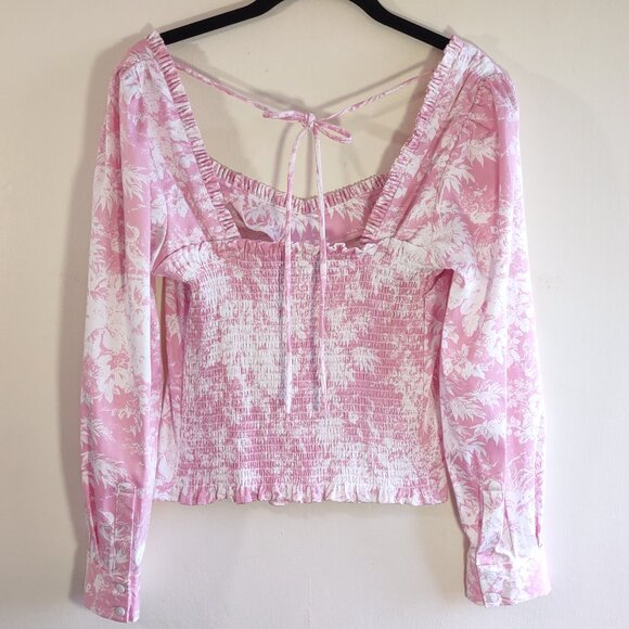 WAYF Justina Smocked Bustier Top Floral Toile Ruffle Dainty Feminine Medium - Picture 6 of 10